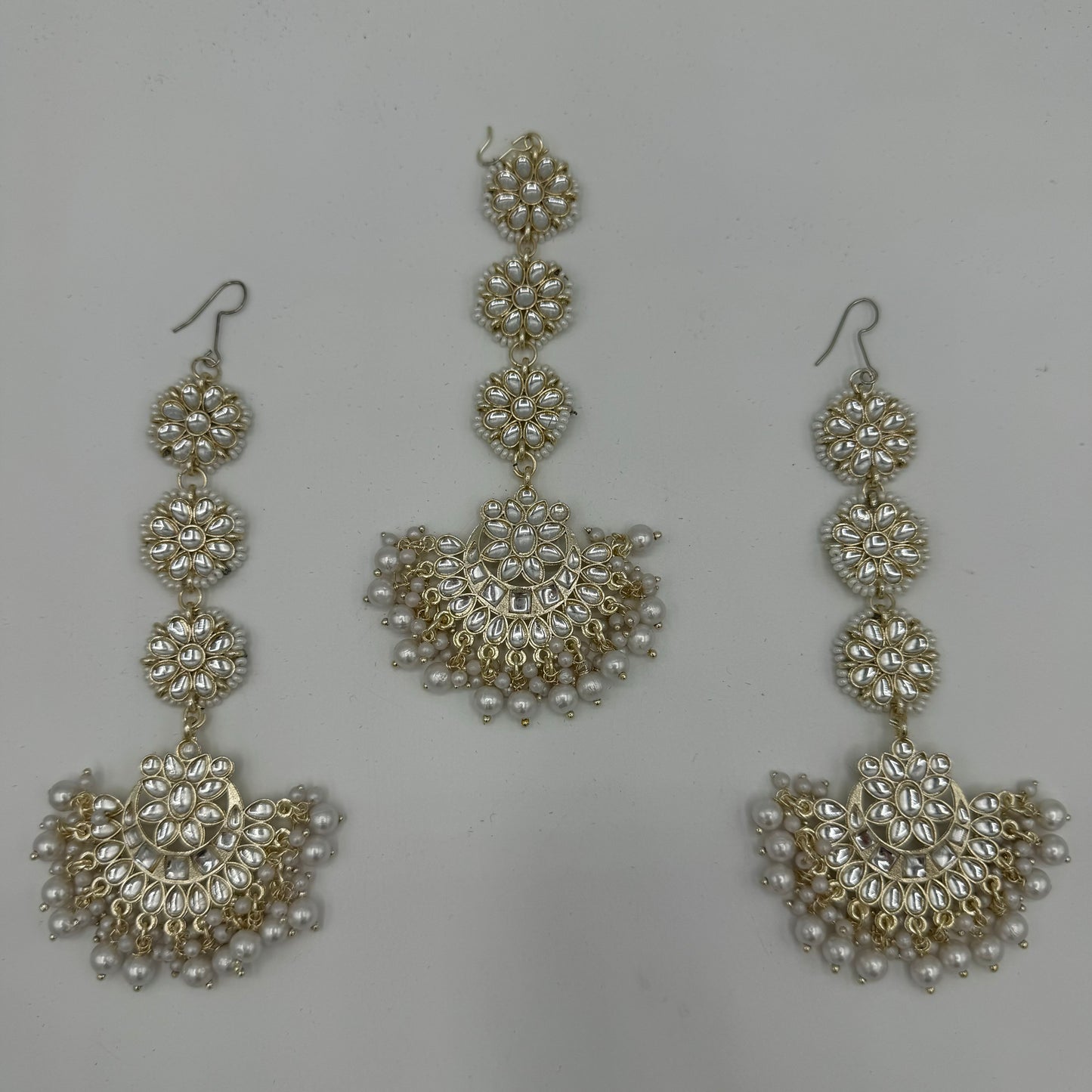 White Motee Headpiece and Earrings Set
